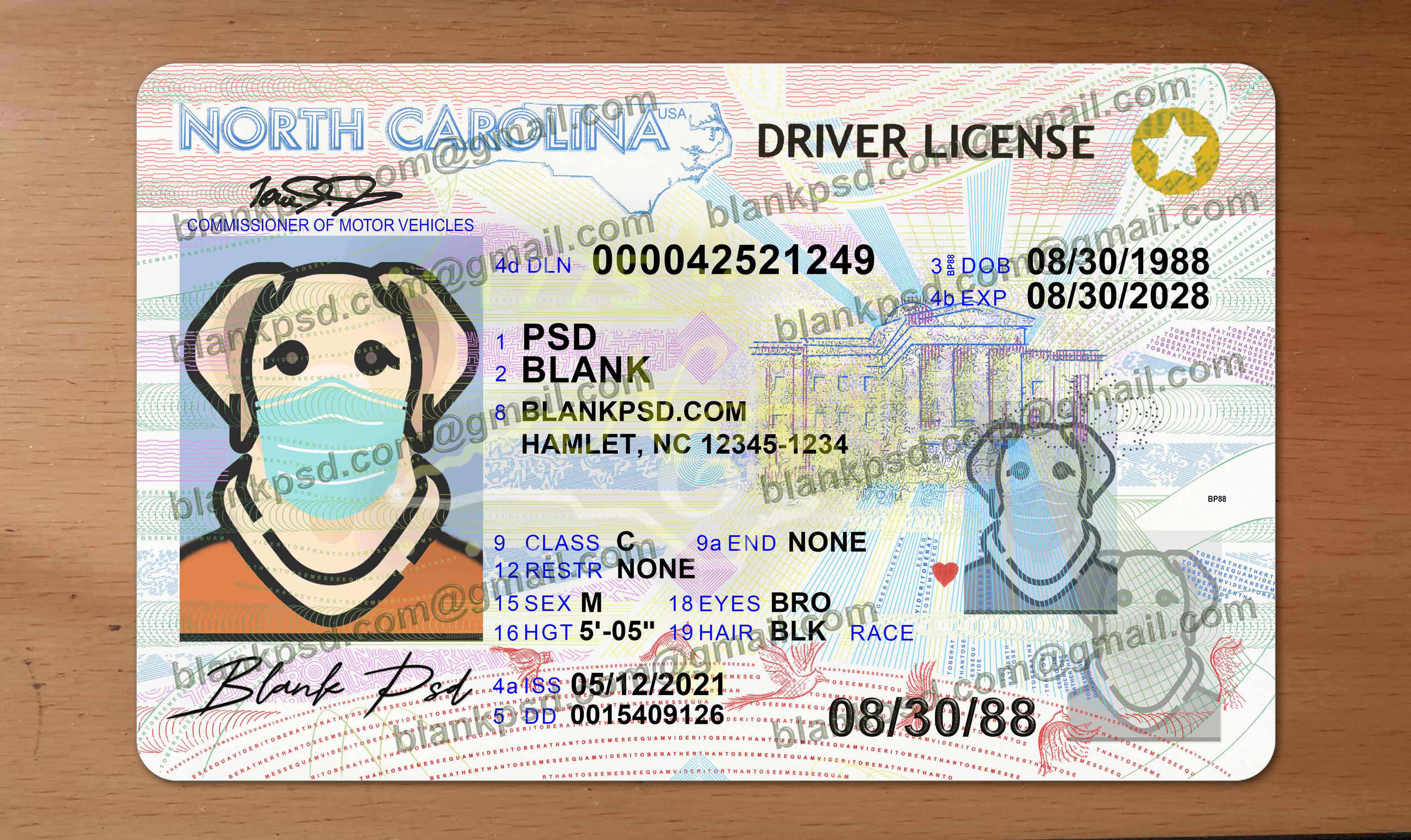 north carolina drivers license psd