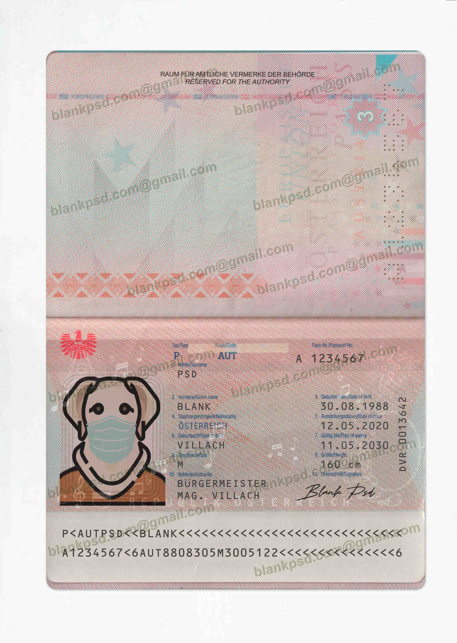 austria passport psd template