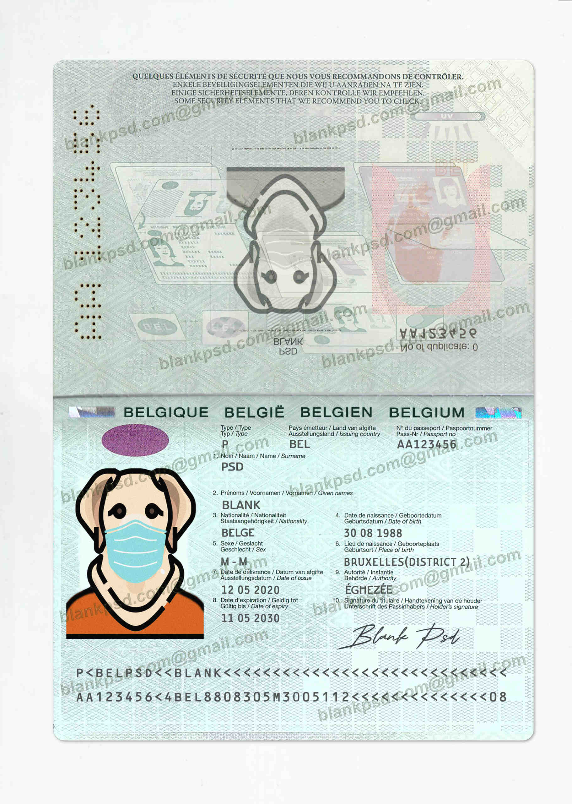 fake belgian passport template