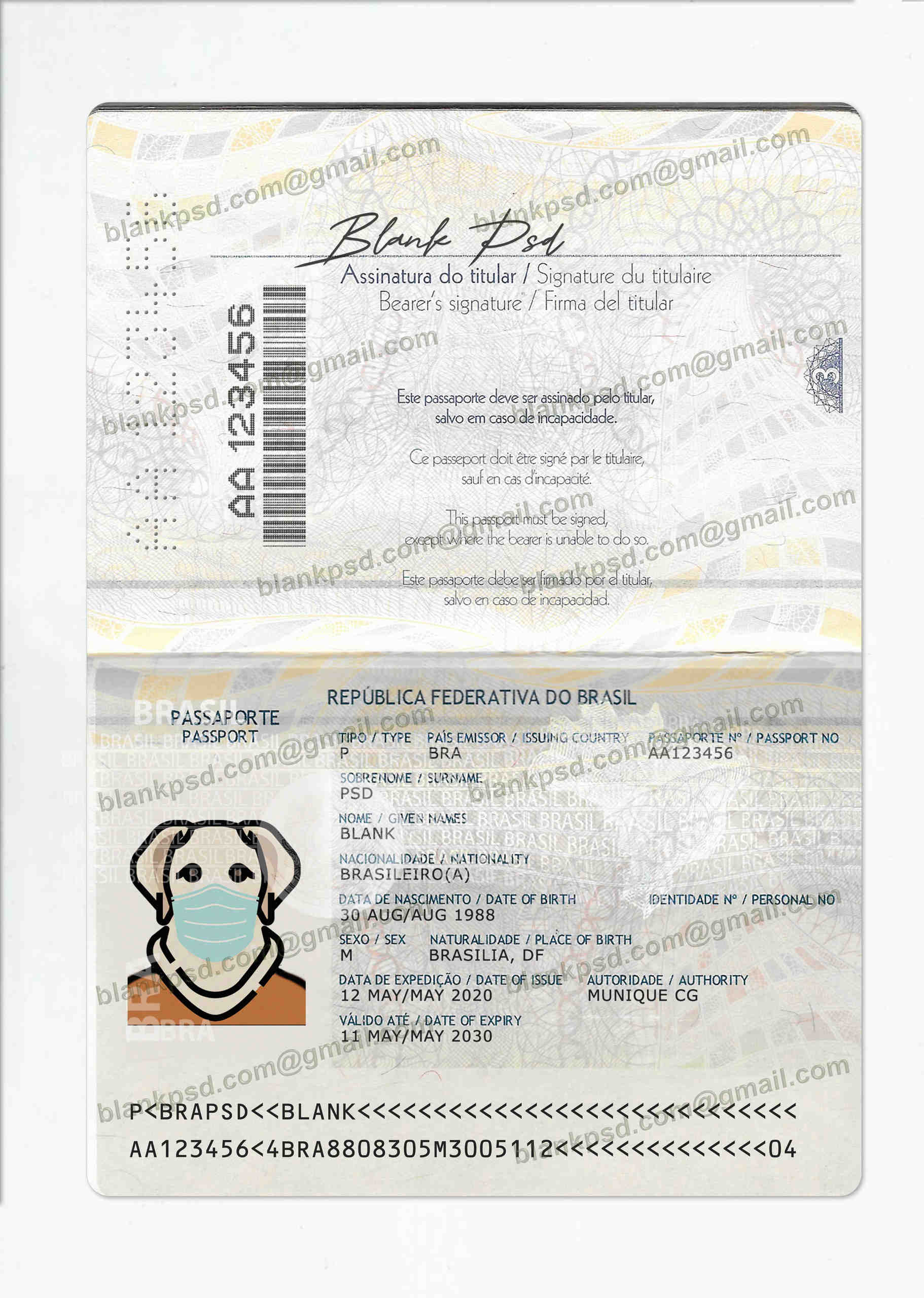fake brazilian passport template