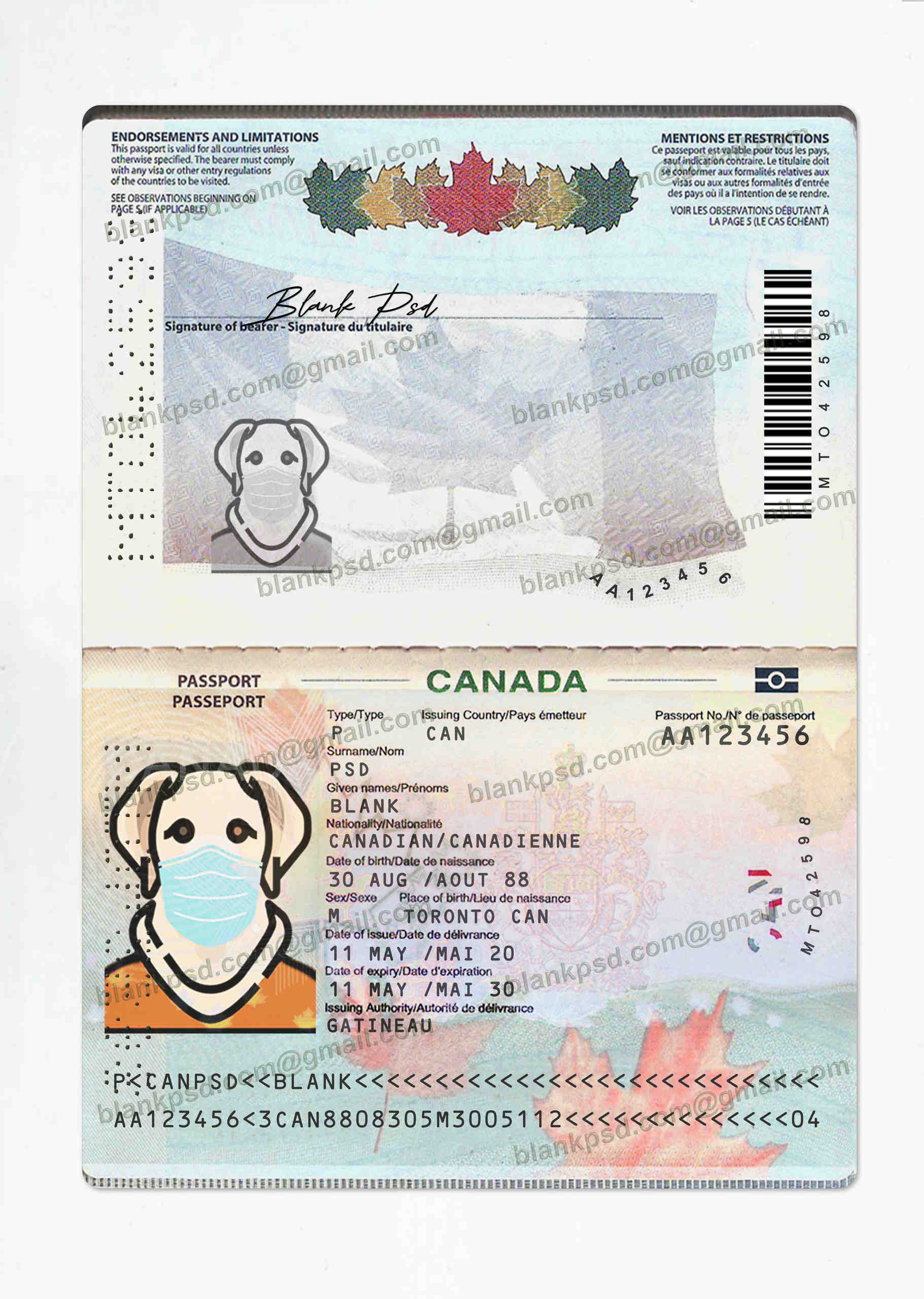 fake canadian passport template