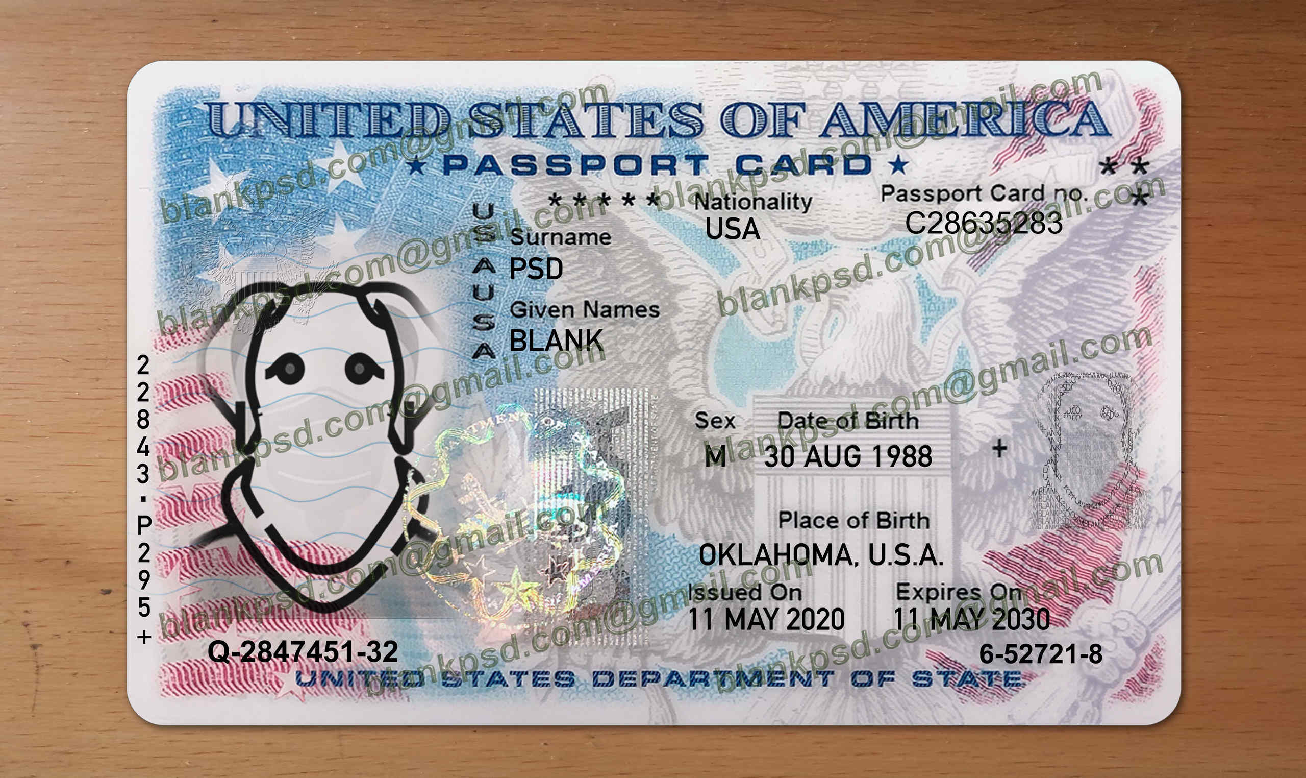 passport card psd template