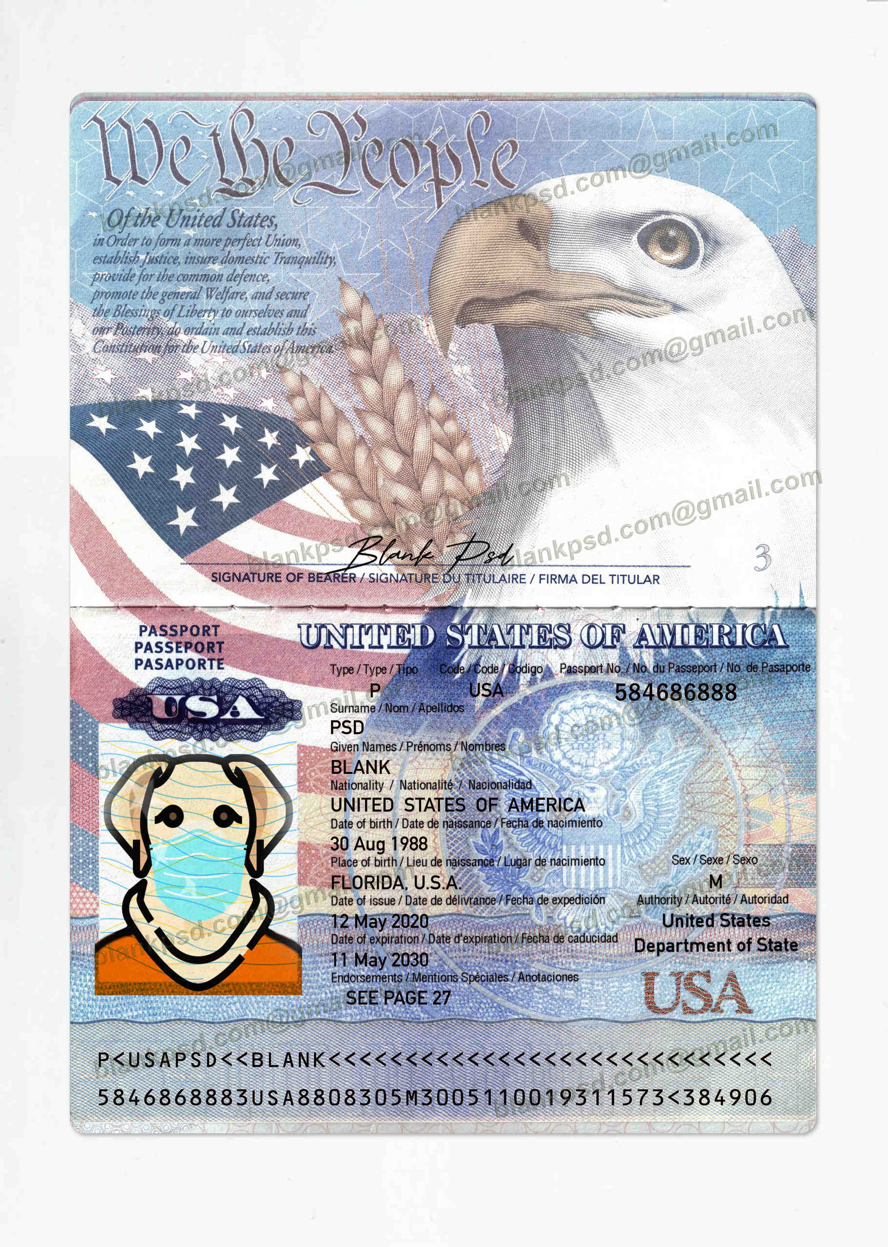 usa passport template psd