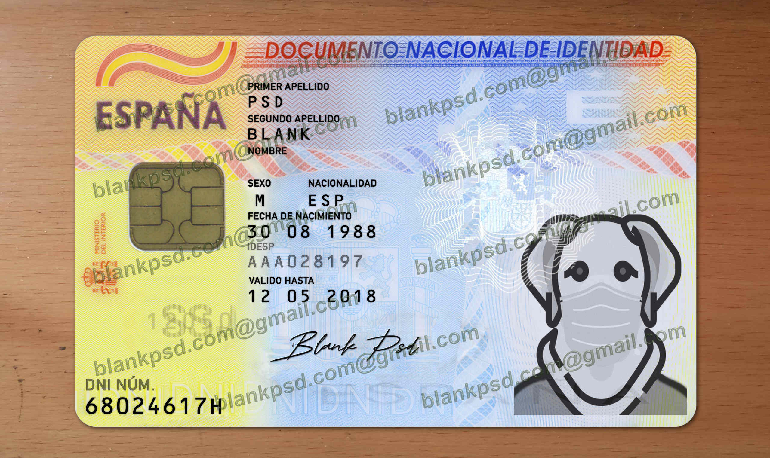 spain id card psd template