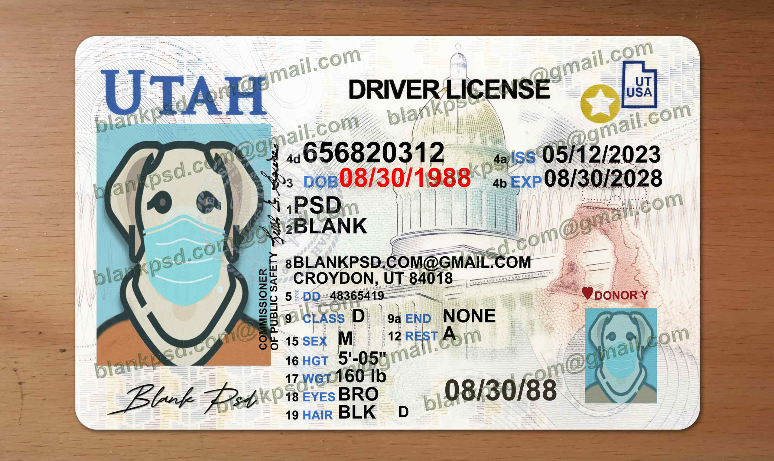 utah drivers license template